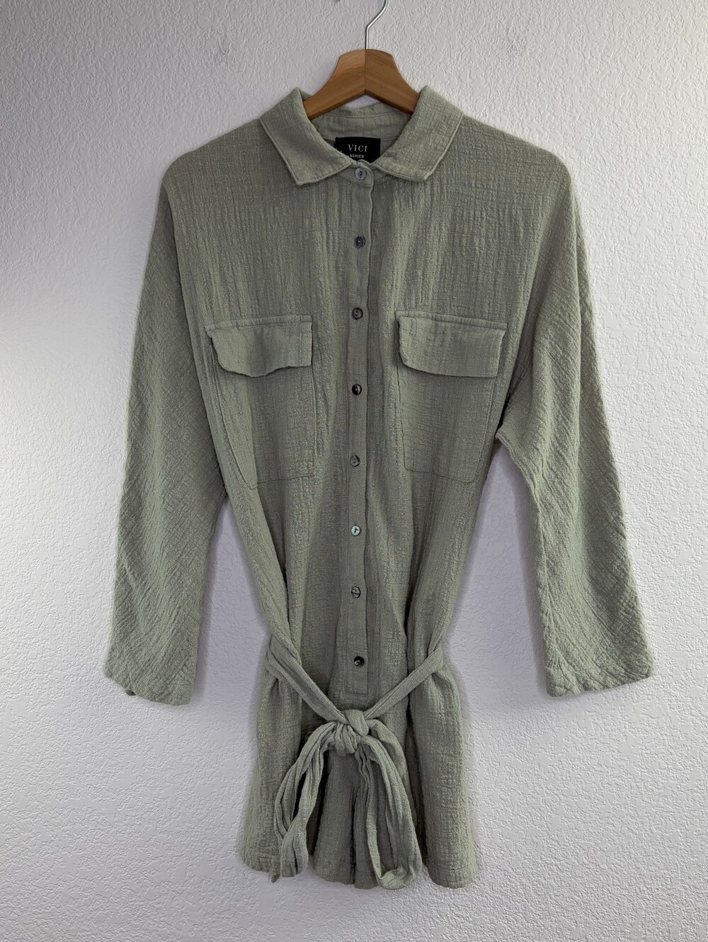 VICI 100% cotton gauze belted sage short romper medium